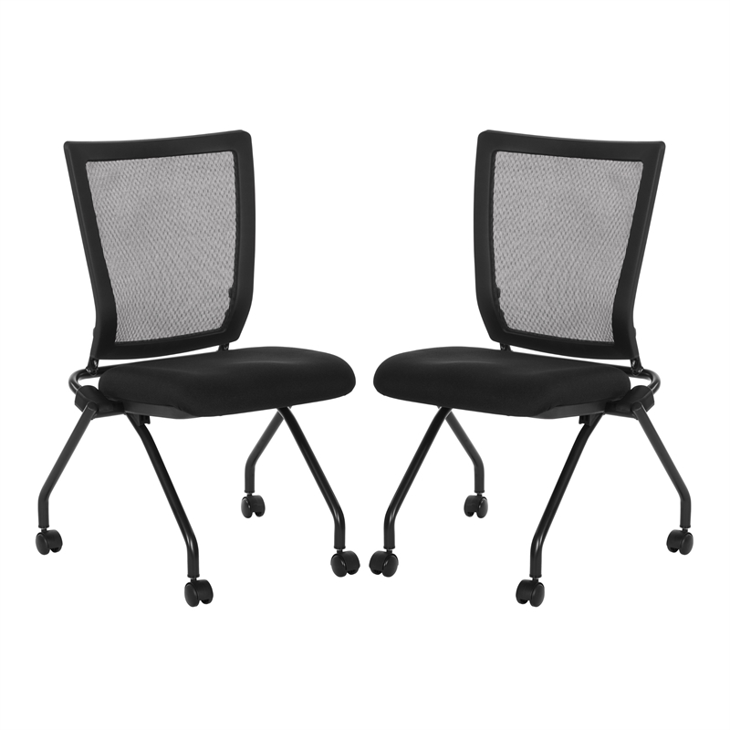 Scranton & Co Folding Chair 2-Pack in Black Coal Fabric with Thick Padded Seat