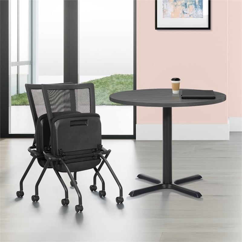 Scranton & Co Folding Chair 2-Pack in Black Coal Fabric with Thick Padded Seat