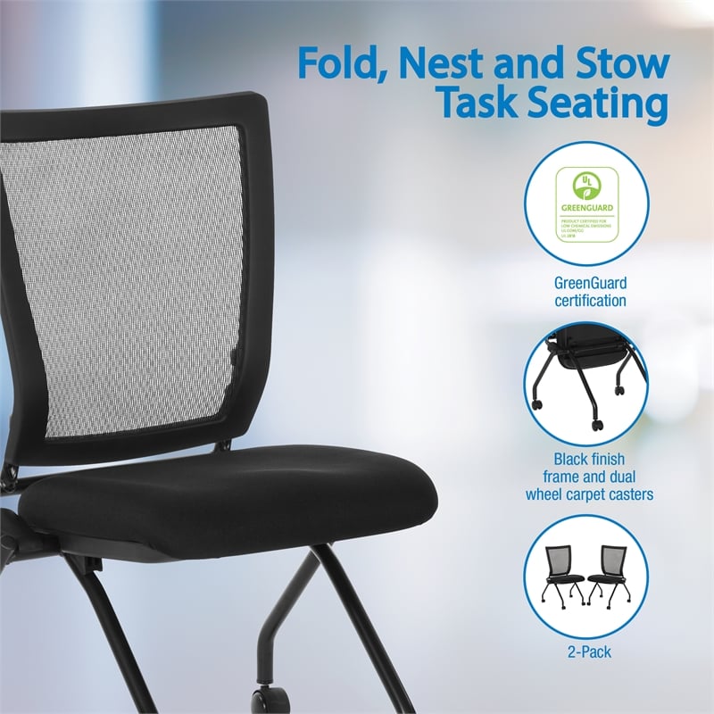 Scranton & Co Folding Chair 2-Pack in Black Coal Fabric with Thick Padded Seat