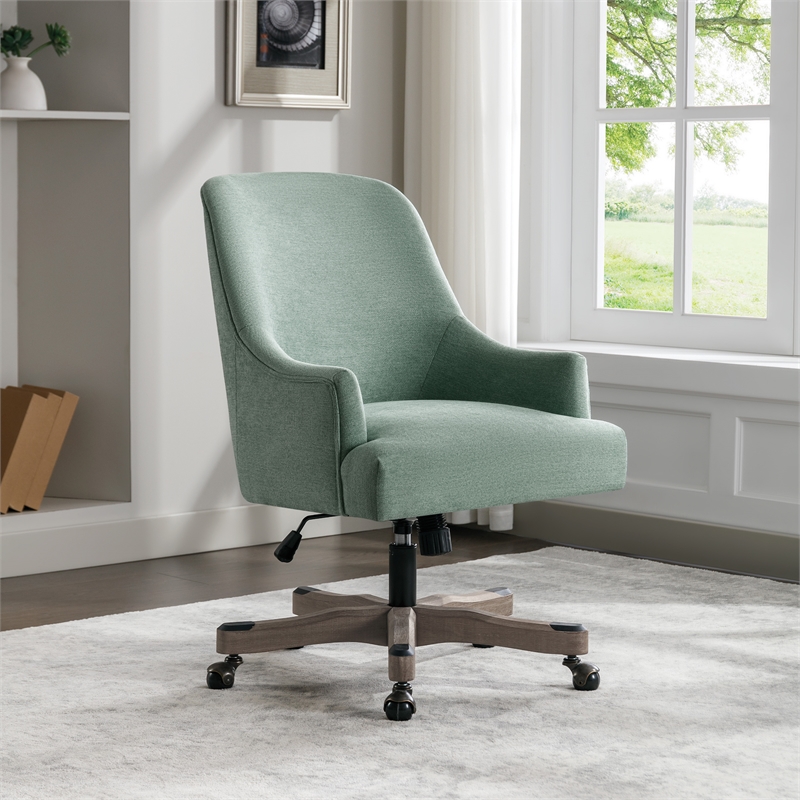Scranton & Co Upholstered Office Chair in Mint Fabric with Rustic Wood Base