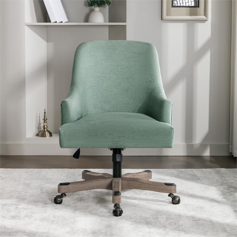 Scranton & Co Upholstered Office Chair in Mint Fabric with Rustic Wood Base