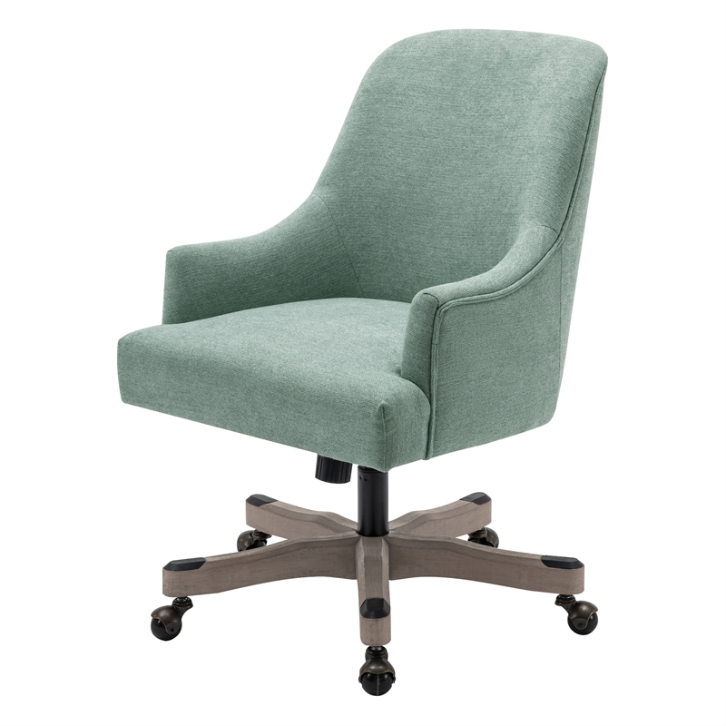 Scranton & Co Upholstered Office Chair in Mint Fabric with Rustic Wood Base