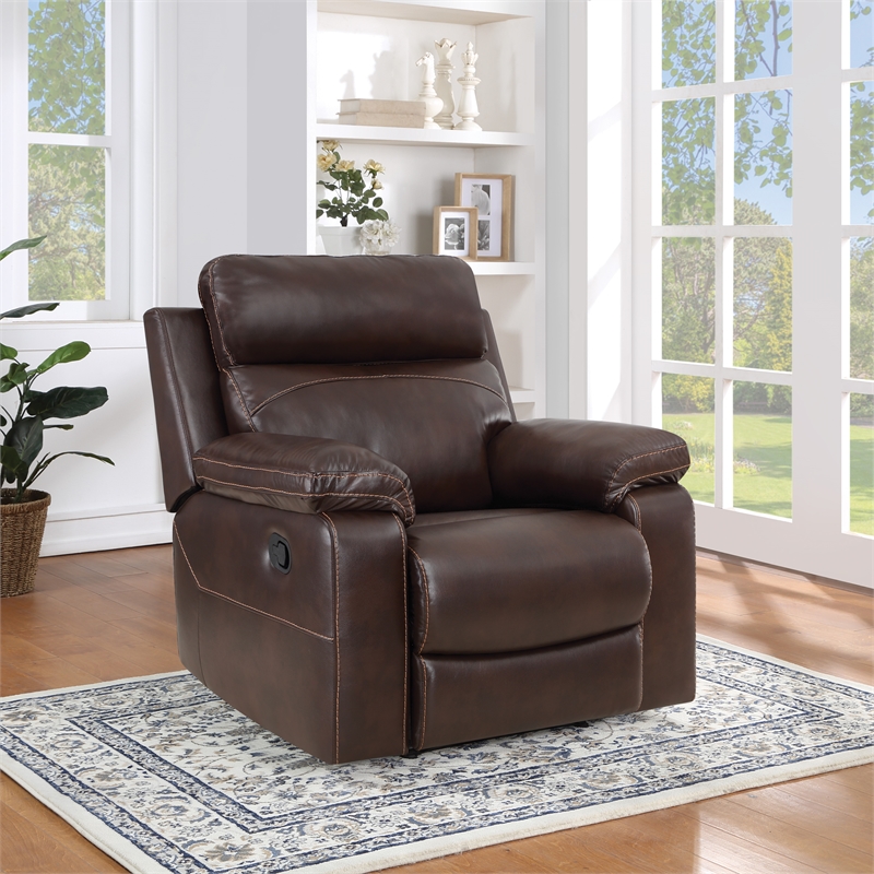 Scranton & Co Plush Pillow-Back Recliner in Espresso Faux Leather