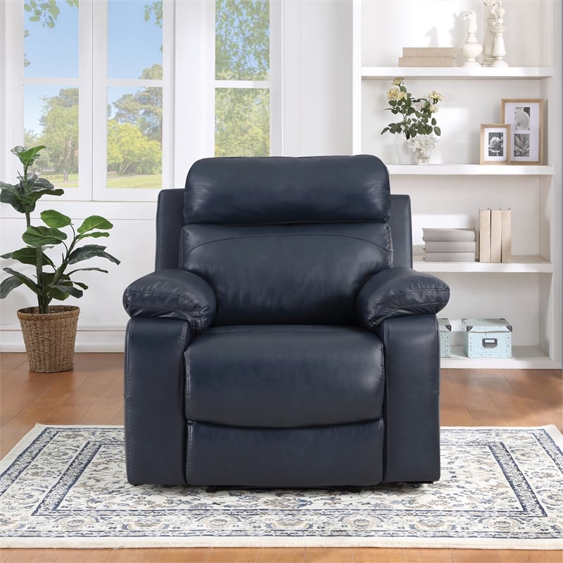 Scranton & Co Plush Pillow-Back Recliner in Dark Navy Faux Leather
