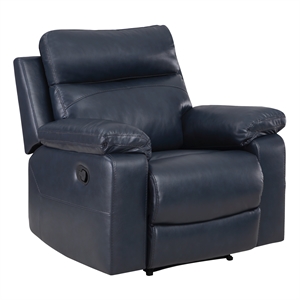 Scranton & Co Plush Pillow-Back Recliner in Dark Navy Faux Leather