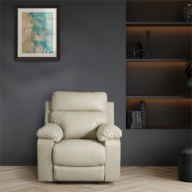 Scranton & Co Plush Pillow-Back Recliner in Taupe Faux Leather