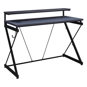 Scranton & Co 48&quot Black Gaming Desk with RGB LED Lights and Wireless Charging