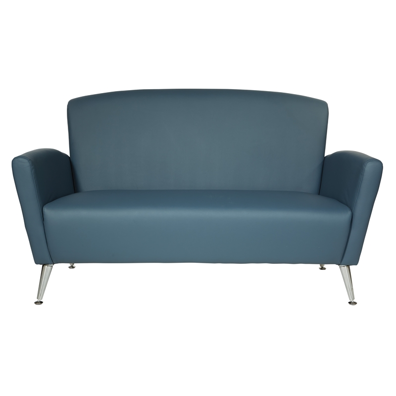Scranton & Co Loveseat in Dillon Blue Bonded Leather with Chrome Legs