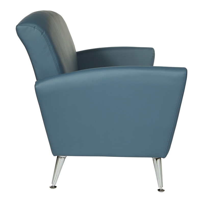 Scranton & Co Loveseat in Dillon Blue Bonded Leather with Chrome Legs