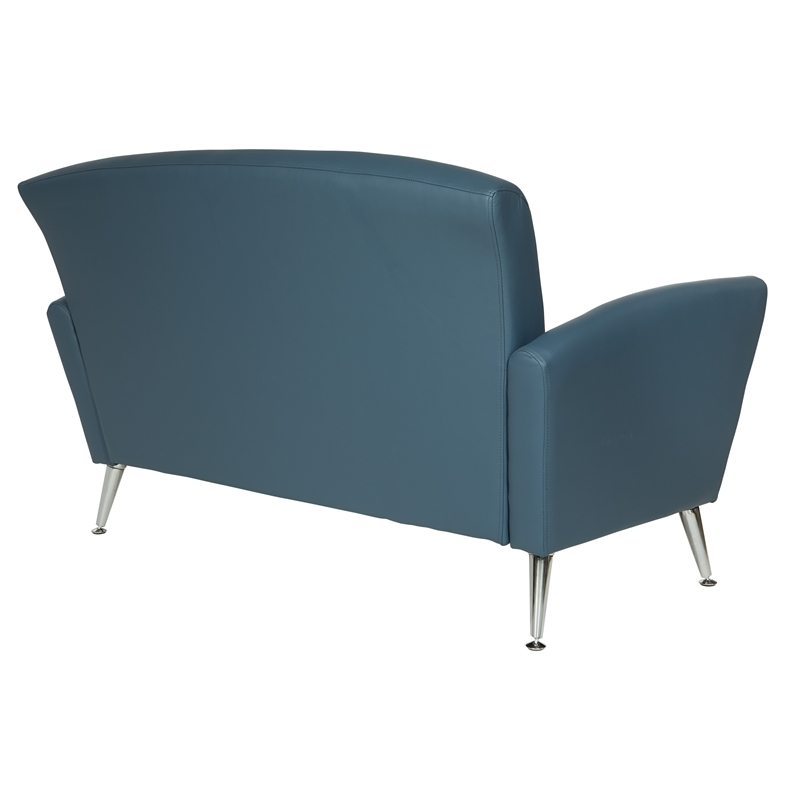 Scranton & Co Loveseat in Dillon Blue Bonded Leather with Chrome Legs