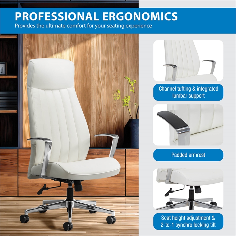 Scranton & Co High-Back Office Chair in Snow White with Chrome Base