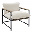 Scranton & Co Sling Lounge Chair in Chenille Ivory with Wood Arm Accents