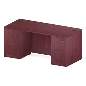 Scranton & Co 66&quot Laminate Office Desk with Dual Locking Pedestals in Mahogany