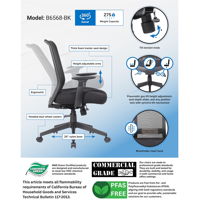 Scranton & Co Ergonomic Mesh Back Task Chair with Lumbar Support in Black