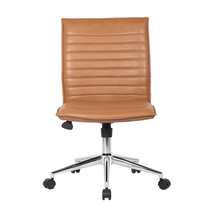 Scranton & Co Ribbed Vinyl Armless Hospitality Task Chair in Caramel