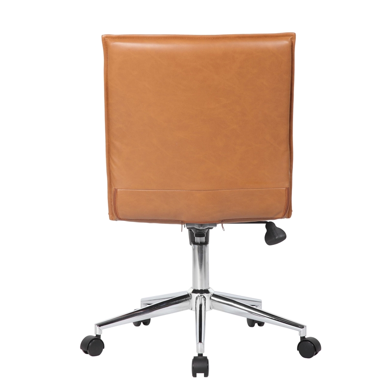 Scranton & Co Ribbed Vinyl Armless Hospitality Task Chair in Caramel