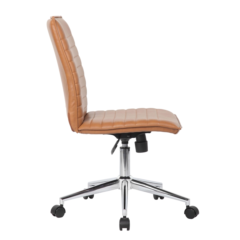 Scranton & Co Ribbed Vinyl Armless Hospitality Task Chair in Caramel