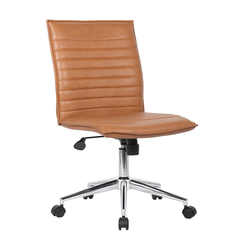 Scranton & Co Ribbed Vinyl Armless Hospitality Task Chair in Caramel