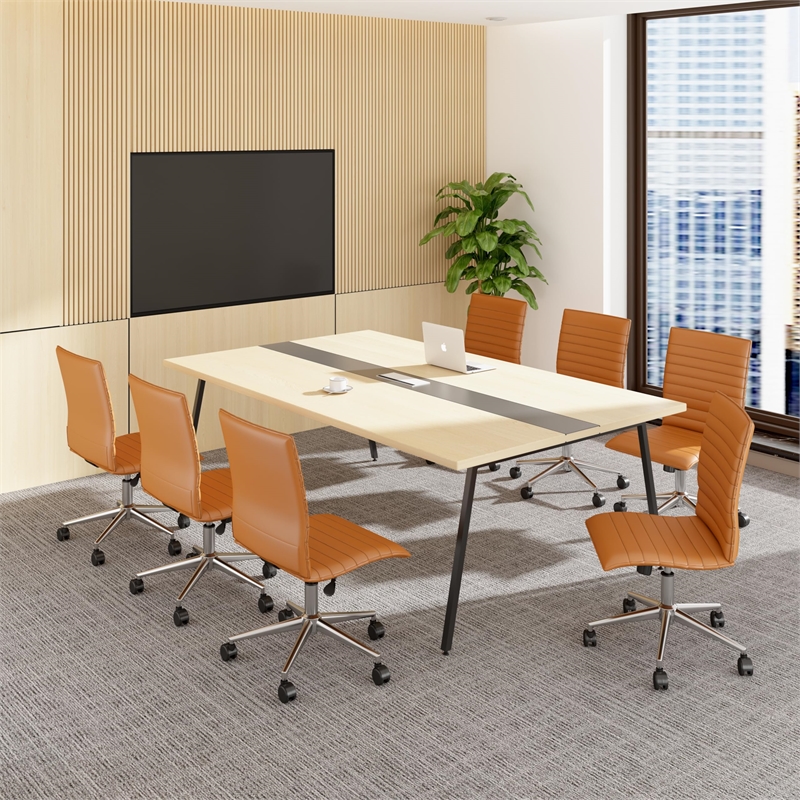 Scranton & Co Ribbed Vinyl Armless Hospitality Task Chair in Caramel
