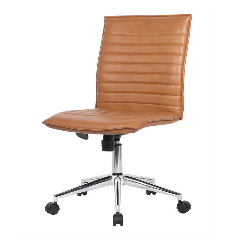Scranton & Co Ribbed Vinyl Armless Hospitality Task Chair in Caramel