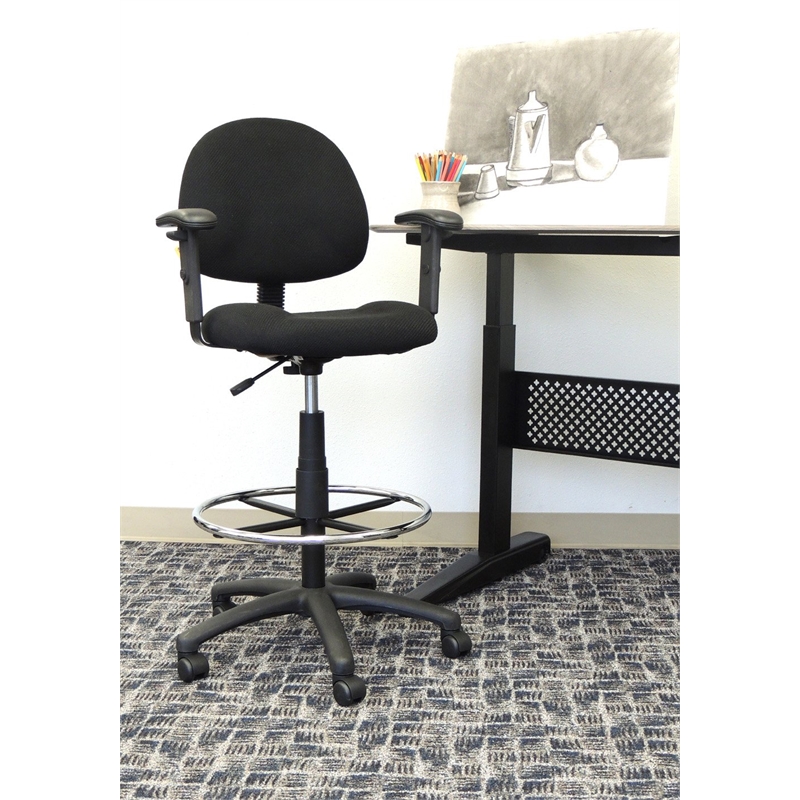 Scranton & Co Contoured Fabric Drafting Stool with Adjustable Arms in Black