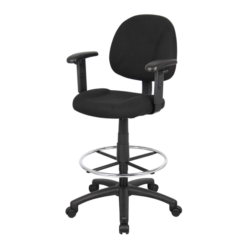 Scranton & Co Contoured Fabric Drafting Stool with Adjustable Arms in Black