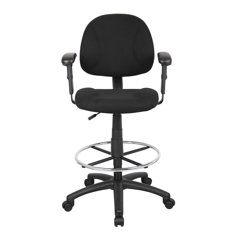 Scranton & Co Contoured Fabric Drafting Stool with Adjustable Arms in Black
