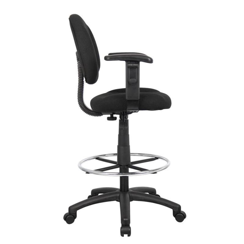 Scranton & Co Contoured Fabric Drafting Stool with Adjustable Arms in Black