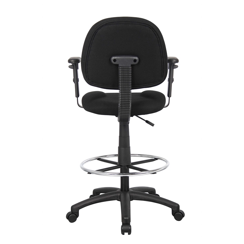 Scranton & Co Contoured Fabric Drafting Stool with Adjustable Arms in Black