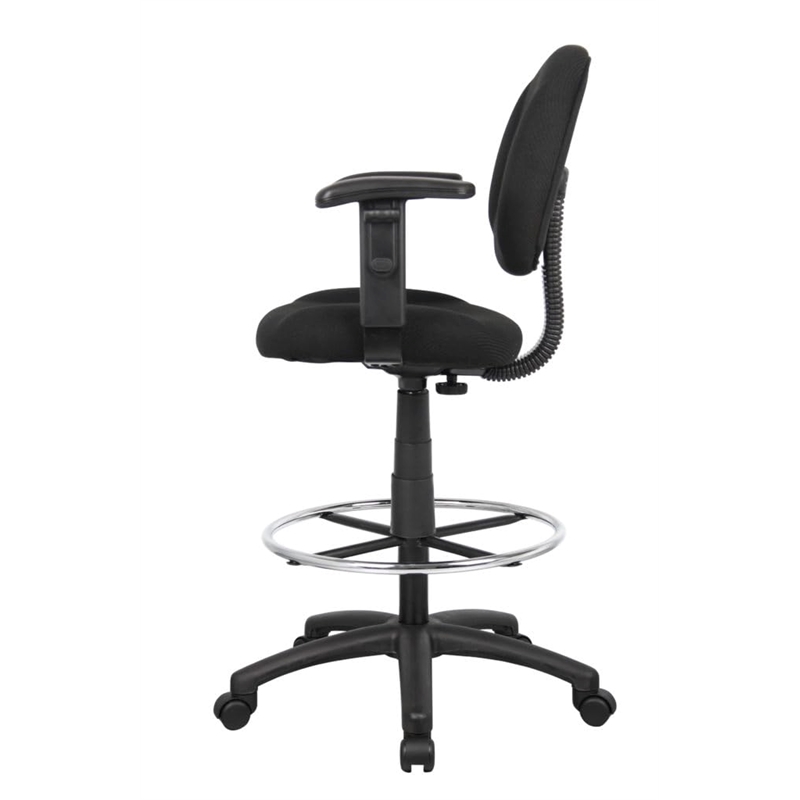 Scranton & Co Contoured Fabric Drafting Stool with Adjustable Arms in Black