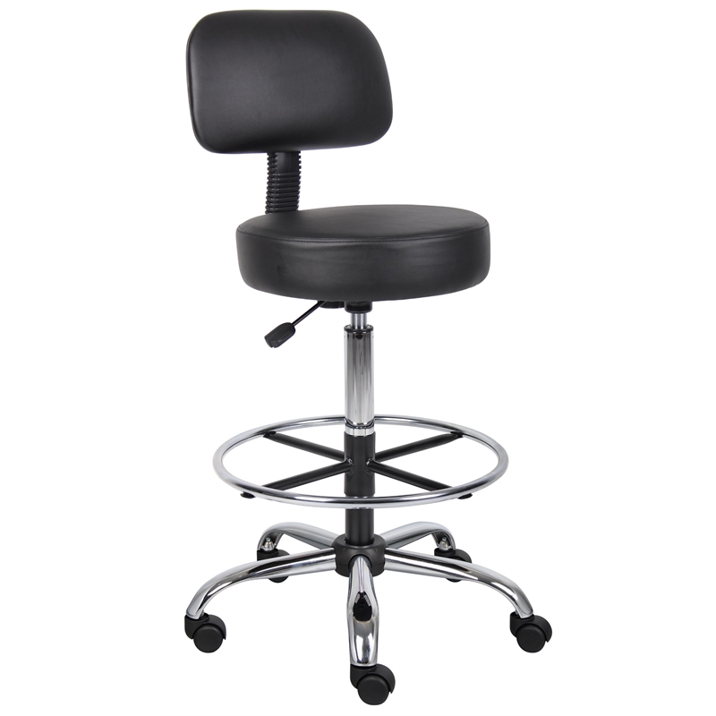 Scranton & Co Vinyl Mid-Back Medical/Drafting Stool with Chrome Footring - Black