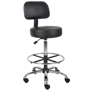 Scranton & Co Vinyl Mid-Back Medical/Drafting Stool with Chrome Footring - Black