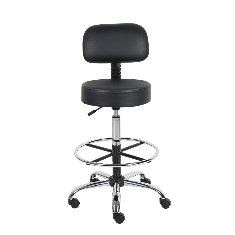 Scranton & Co Vinyl Mid-Back Medical/Drafting Stool with Chrome Footring - Black