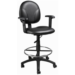 Scranton & Co Adjustable Arm Faux Leather Drafting Stool with 27&quot Base in Black