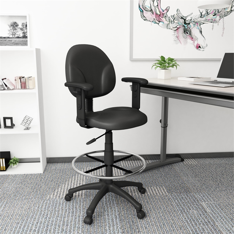 Scranton & Co Adjustable Arm Faux Leather Drafting Stool with 27