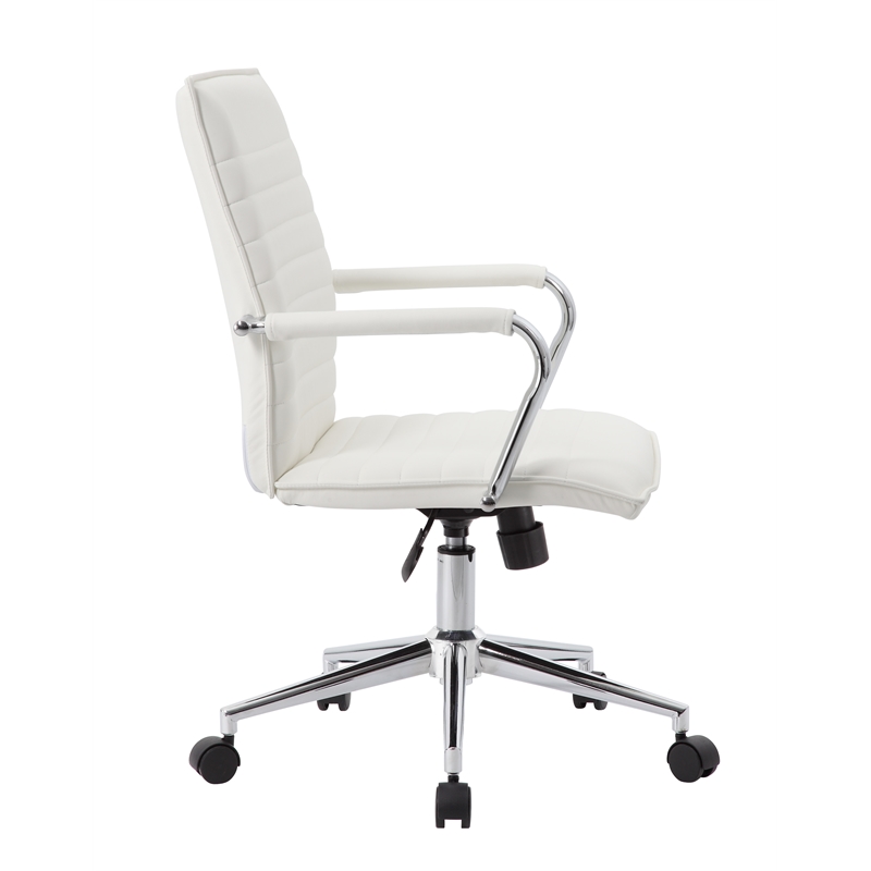 Scranton & Co Ribbed Back Vinyl Desk Chair with Chrome Arms in White