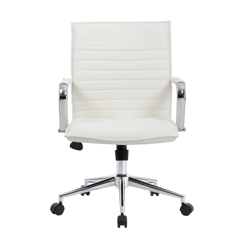 Scranton & Co Ribbed Back Vinyl Desk Chair with Chrome Arms in White