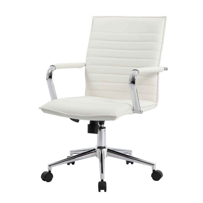 Scranton & Co Ribbed Back Vinyl Desk Chair with Chrome Arms in White