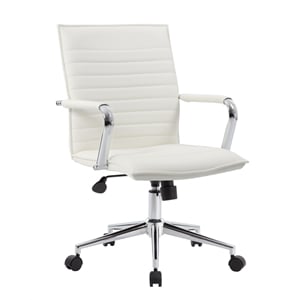 Scranton & Co Ribbed Back Vinyl Desk Chair with Chrome Arms in White