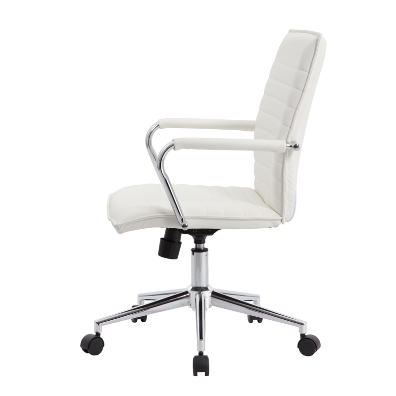 Scranton & Co Ribbed Back Vinyl Desk Chair with Chrome Arms in White