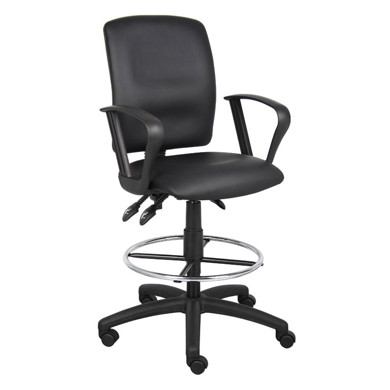 Scranton & Co LeatherPlus Drafting Stool with Loop Arms and Footring in Black