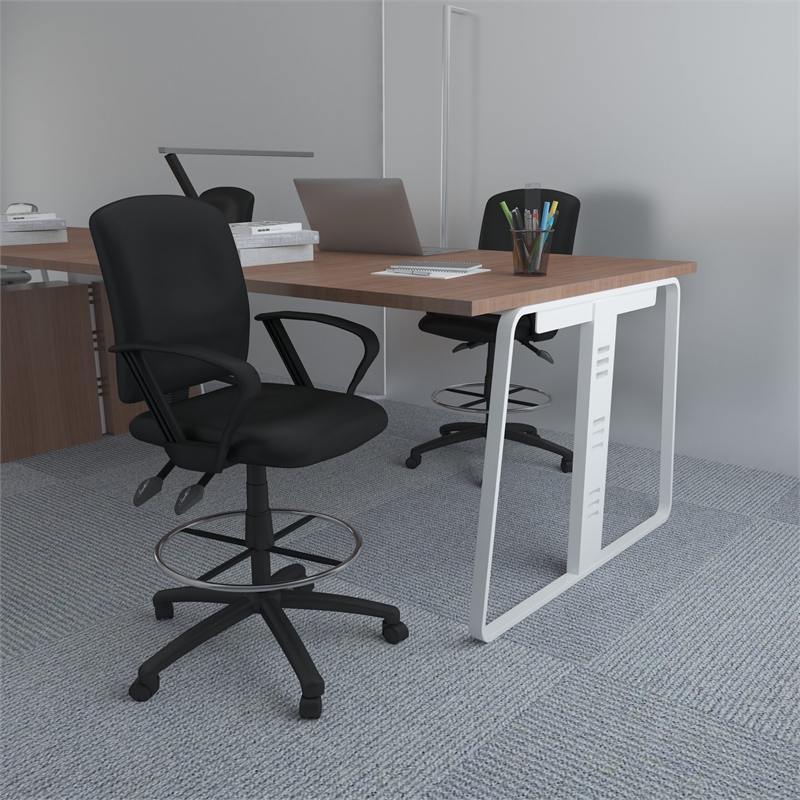 Scranton & Co LeatherPlus Drafting Stool with Loop Arms and Footring in Black