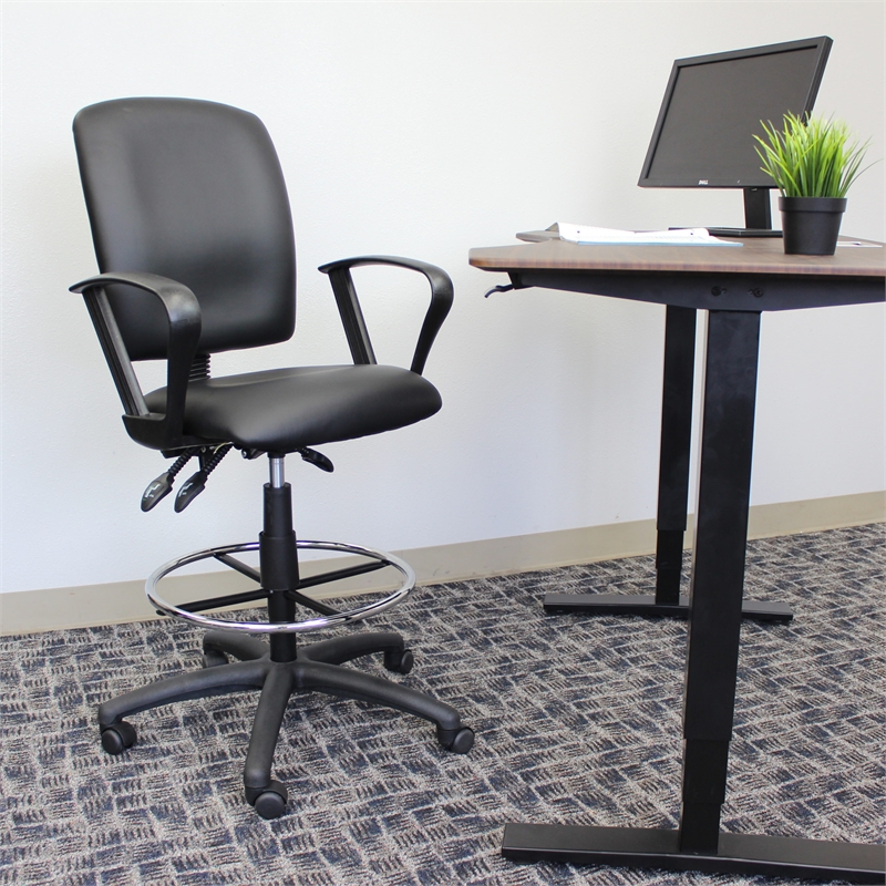 Scranton & Co LeatherPlus Drafting Stool with Loop Arms and Footring in Black
