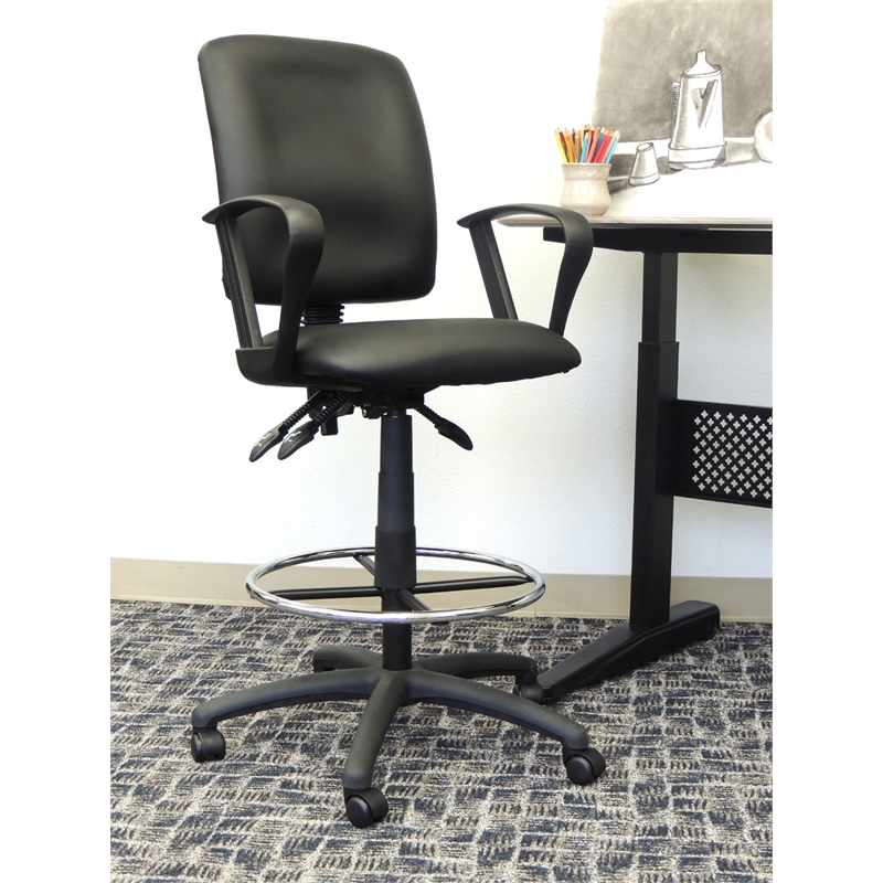 Scranton & Co LeatherPlus Drafting Stool with Loop Arms and Footring in Black