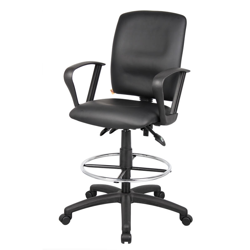 Scranton & Co LeatherPlus Drafting Stool with Loop Arms and Footring in Black