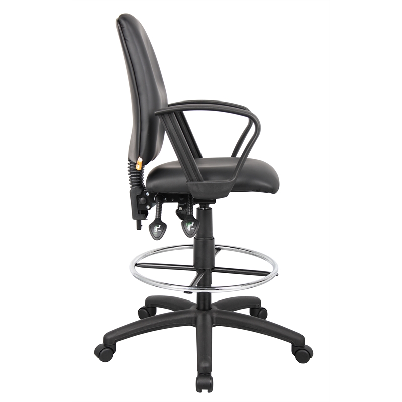 Scranton & Co LeatherPlus Drafting Stool with Loop Arms and Footring in Black