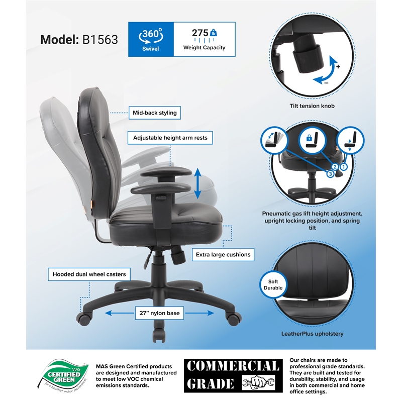 Scranton & Co Faux Leather Task Chair with Adjustable Arms in Black