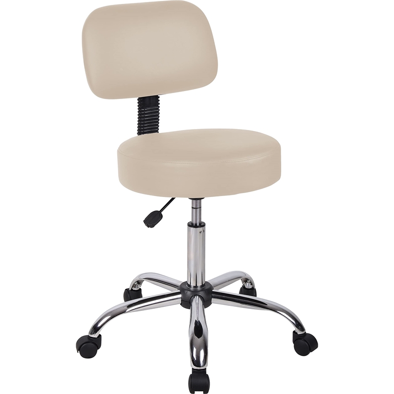 Scranton & Co Vinyl Mid-Back Medical Stool with Adjustable Back Depth in Beige