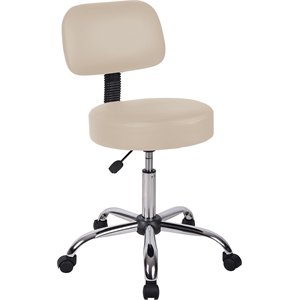Scranton & Co Vinyl Mid-Back Medical Stool with Adjustable Back Depth in Beige