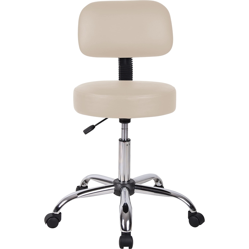 Scranton & Co Vinyl Mid-Back Medical Stool with Adjustable Back Depth in Beige